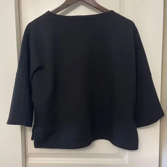 Max Studio London Women's Black Boxy Tshirt Oversized Batwing Sleeve Top Size XS - Picture 3 of 9